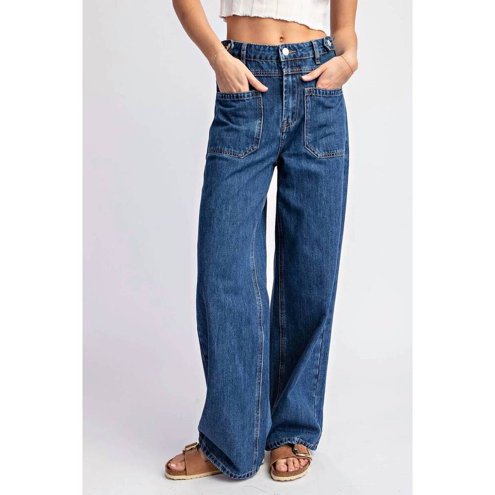 NEW EE:SOME blake open pocket straight leg denim jeans in dark wash
